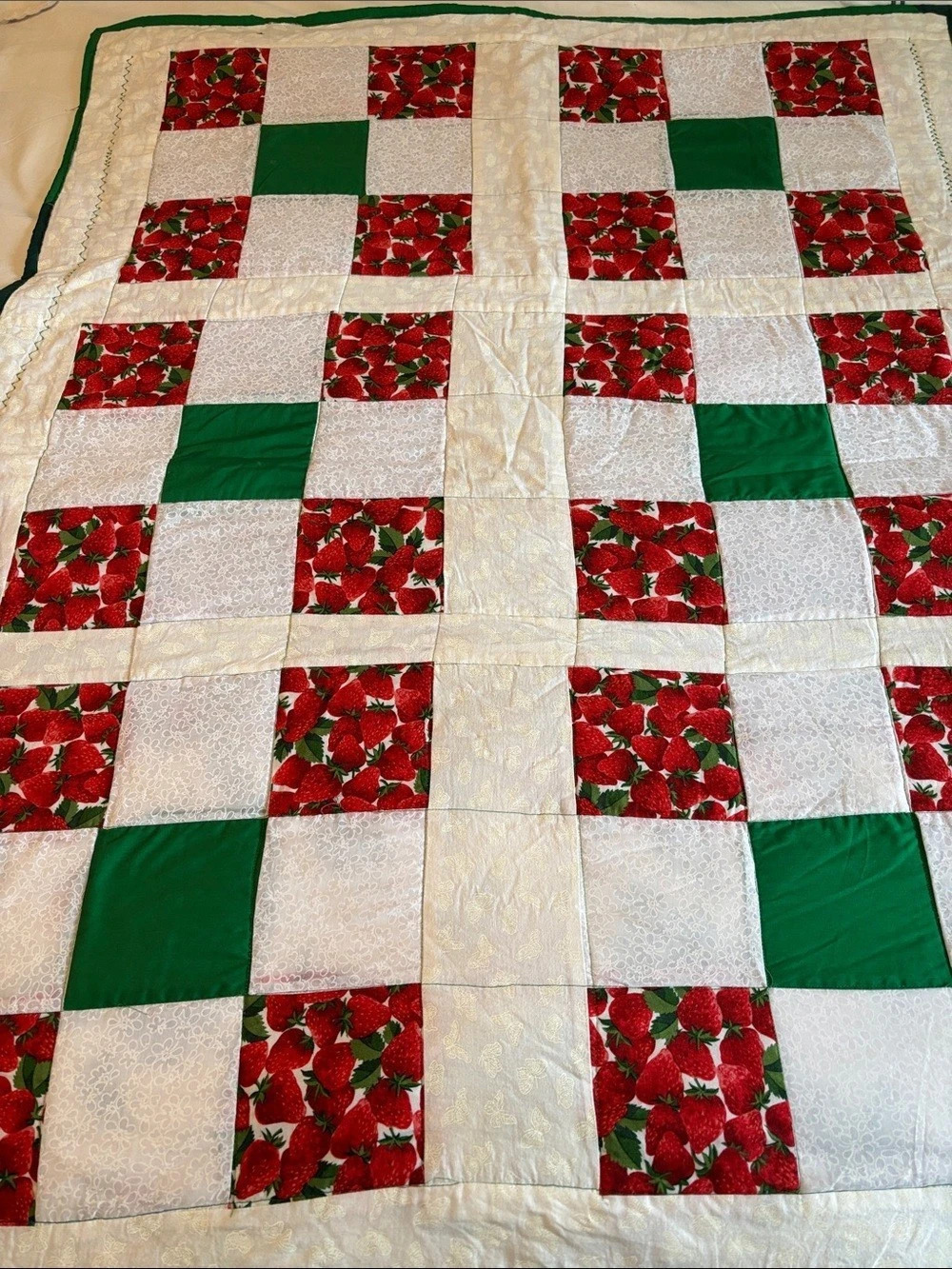 Strawberry & Fruit Print Patchwork Quilt